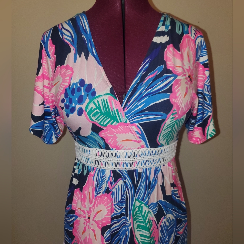 Lilly Pulitzer Pink & Blue Maribella Wrap Maxi Dress Sz 0 - Picture 8 of 11